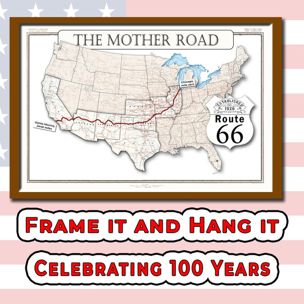Route 66 map on Lower 48, 100 years and counting (instant download)