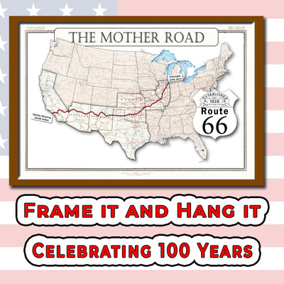 Route 66 map on Lower 48, 100 years and counting (instant download)