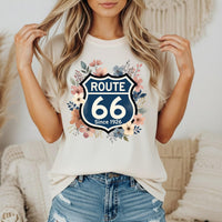 Route 66 Floral Shield T-Shirt Vintage Highway Sign Tee Road Trip Gift for her