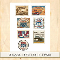 Route 66 Centennial Stamp Printable Bundle – Vintage Retro Americana Postage Ephemera – Junk Journal, Scrapbooking, Instant Download JPG
