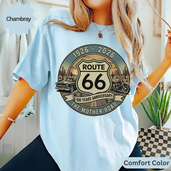 Route 66 T-Shirts Sweatshirt: Classic Car, Motorcycle, 100 years Anniversary, Mother Road