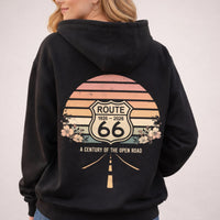 Route 66 100 Year Anniversary Hoodie Floral Retro Sunset Womens Hooded Sweatshirt 1926 2026 Open Road Design