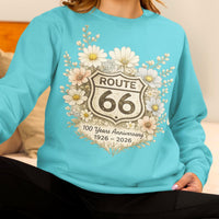 Route 66 Floral Shield 100 Years Anniversary T-Shirt, 1926-2026 Mother Road Centennial Tee, Vintage Retro Highway Travel Sweatshirt