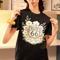Route 66 Floral Shield 100 Years Anniversary T-Shirt, 1926-2026 Mother Road Centennial Tee, Vintage Retro Highway Travel Sweatshirt