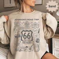 Personalized name Route 66 T-Shirts Sweatshirt: Vintage American Road Trip, Centennial Anniversary Design