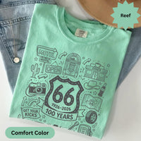 Route 66 100 Years T-Shirts Sweatshirt Vintage Americana Road Trip Doodle Design