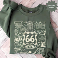 Route 66 100 Years T-Shirts Sweatshirt Vintage Americana Road Trip Doodle Design