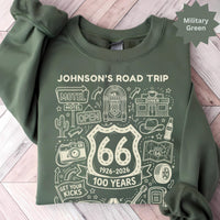 Personalized name Route 66 T-Shirts Sweatshirt: Vintage American Road Trip, Centennial Anniversary Design