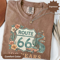 Route 66 100 Years 1926-2026 T-Shirts Sweatshirt, Vintage Car Road Trip Design, Desert Flowers Cactus, Historic US Highway, Retro Travel