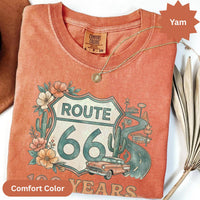 Route 66 100 Years 1926-2026 T-Shirts Sweatshirt, Vintage Car Road Trip Design, Desert Flowers Cactus, Historic US Highway, Retro Travel