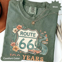 Route 66 100 Years 1926-2026 T-Shirts Sweatshirt, Vintage Car Road Trip Design, Desert Flowers Cactus, Historic US Highway, Retro Travel