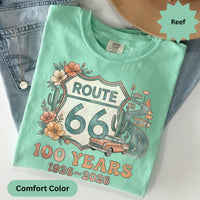 Route 66 100 Years 1926-2026 T-Shirts Sweatshirt, Vintage Car Road Trip Design, Desert Flowers Cactus, Historic US Highway, Retro Travel