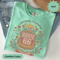 Route 66 comfort color T-Shirts Sweatshirt Centennial Celebration 1926-2026 Vintage Desert Floral Design