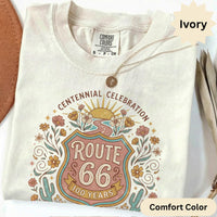 Route 66 comfort color T-Shirts Sweatshirt Centennial Celebration 1926-2026 Vintage Desert Floral Design