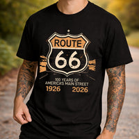 Route 66 100 Years 1926-2026 T-shirt Vintage Highway Shield Graphic Travel Tee Anniversary Shirts
