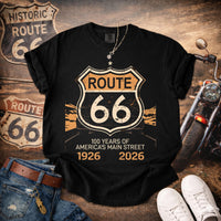 Route 66 100 Years 1926-2026 T-shirt Vintage Highway Shield Graphic Travel Tee Anniversary Shirts