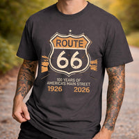 Route 66 100 Years 1926-2026 T-shirt Vintage Highway Shield Graphic Travel Tee Anniversary Shirts