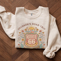 Custom text Route 66 T-Shirts Sweatshirt: Custom Road Trip, Vintage 100 Year Anniversary, Personalized Desert Design