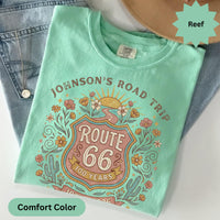 Custom text Route 66 T-Shirts Sweatshirt: Custom Road Trip, Vintage 100 Year Anniversary, Personalized Desert Design