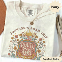 Custom text Route 66 T-Shirts Sweatshirt: Custom Road Trip, Vintage 100 Year Anniversary, Personalized Desert Design