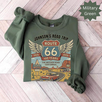 Custom text Route 66 T-Shirts Sweatshirt: Centennial Road Trip, Vintage Car, Personalized Name