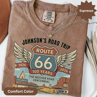 Custom text Route 66 T-Shirts Sweatshirt: Centennial Road Trip, Vintage Car, Personalized Name