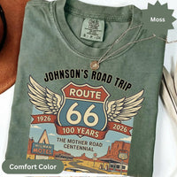 Custom text Route 66 T-Shirts Sweatshirt: Centennial Road Trip, Vintage Car, Personalized Name