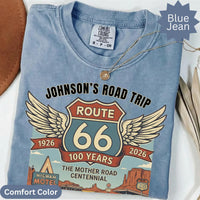 Custom text Route 66 T-Shirts Sweatshirt: Centennial Road Trip, Vintage Car, Personalized Name