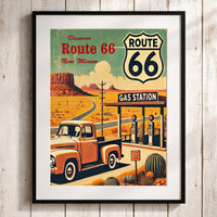 Route 66 Travel Poster: Vintage Ford Truck, New Mexico Desert Art