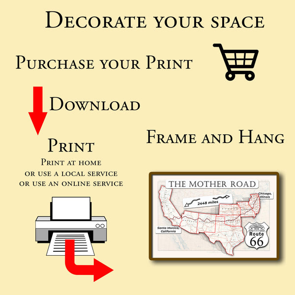 1926 Route 66 map large printable poster of the Mother Road (instant download)