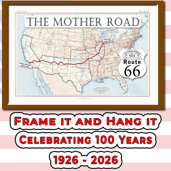 1926 Route 66 map with States highlighted printable poster (instant download)