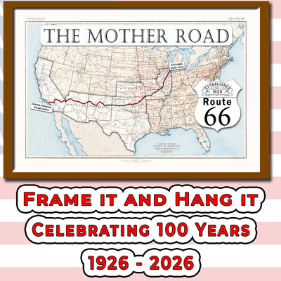 1926 Route 66 map with States highlighted printable poster (instant download)