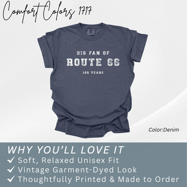 Route 66 Centennial Shirt, Big Fan of Route66, RT 66 100 Years Tee, Americana Road Trip T-Shirt