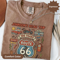 Custom Name Route 66 T-Shirts: Retro Road Trip Centenary, Classic Car Motorcycle Diner