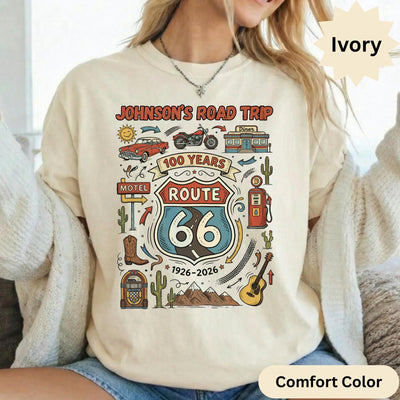Custom Name Route 66 T-Shirts: Retro Road Trip Centenary, Classic Car Motorcycle Diner