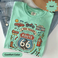 Route 66 Centennial T-Shirt: Vintage Americana Road Trip, Classic Car Motorcycle