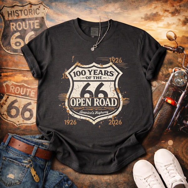 Route 66 Shield 100 Years T-shirt Vintage Highway Anniversary Tee Road Trip Shirts