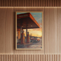 Route 66 Gas Station Poster Retro Oil Painting Americana 4 Wall Art Home Decor