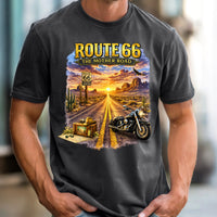 Route 66 Graphic Tee, Vintage Motorcycle Desert Road Trip Shirt