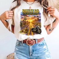 Route 66 Graphic Tee, Vintage Motorcycle Desert Road Trip Shirt