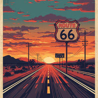 Route 66 Sunset Wall Art Print, Vintage American Highway Poster
