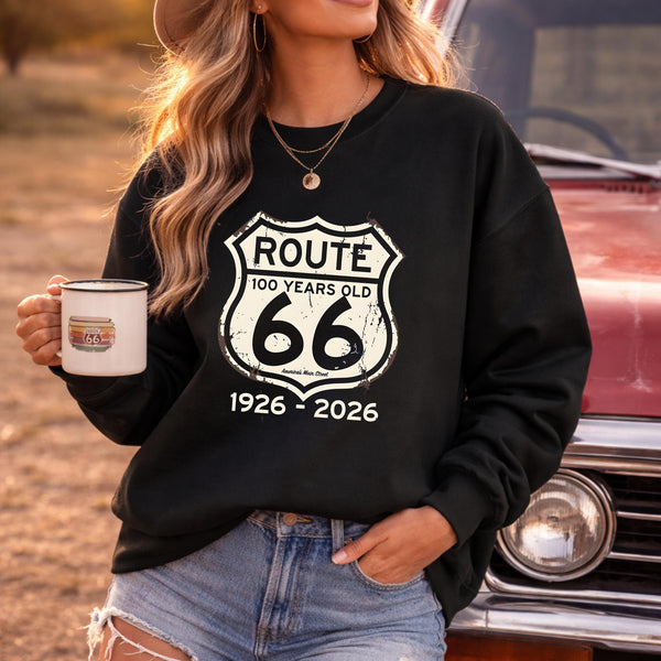 Route 66 100 Years 1926-2026 Sweatshirt | Vintage Highway Sign