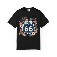 Route 66 Floral Shield T-Shirt Vintage Highway Sign Tee Road Trip Gift for her