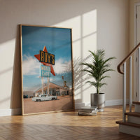 Route 66 Wall Art – Retro Motel Print, Vintage Car Photography, California Road Trip Poster, Travel Decor Digital Download