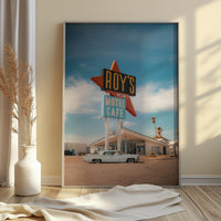 Route 66 Wall Art – Retro Motel Print, Vintage Car Photography, California Road Trip Poster, Travel Decor Digital Download