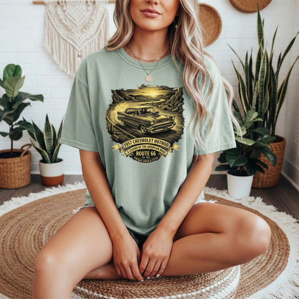 1957 Chevrolet Hotrod Route 66 T-Shirt | Vintage Classic Car Tee