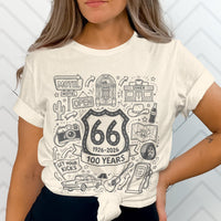 Route 66 100 Years T-Shirts Sweatshirt Vintage Americana Road Trip Doodle Design