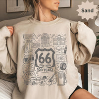 Route 66 100 Years T-Shirts Sweatshirt Vintage Americana Road Trip Doodle Design