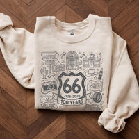 Route 66 100 Years T-Shirts Sweatshirt Vintage Americana Road Trip Doodle Design