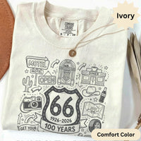 Route 66 100 Years T-Shirts Sweatshirt Vintage Americana Road Trip Doodle Design